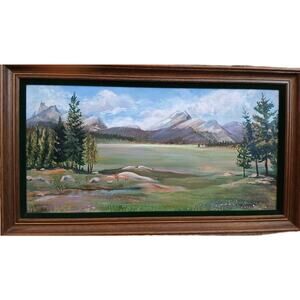 Painting Original by MITTON Large 33x19 Mountain Meadow Landscape Nature Antique